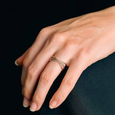 Alliance Triple Entrelacée Diamantée en 3 Ors 750, Largeur 1,50 mm - Gaïa