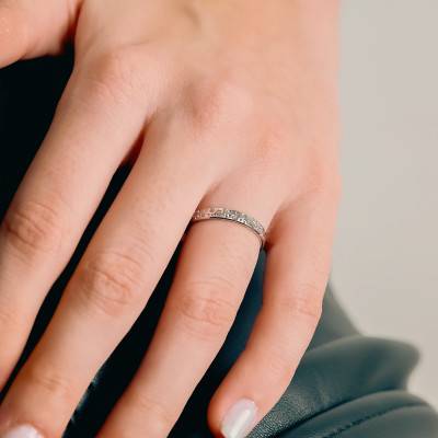 Alliance Ruban Standard en Or Blanc 750 & Diamants 0,128 ct, Largeur 3 mm - Gaïa