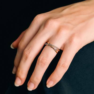 3-750-Gold Diamond-Cut Crossed Standard Fancy Wedding Ring, Width 1.50 mm - Fair'Belle