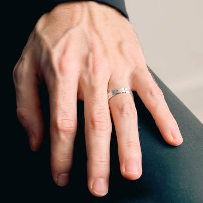 950/1000 Platinum Grooved Ribbon Comfort Wedding Ring, Width 5 mm - Fair'Belle