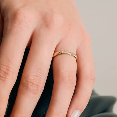 750 Yellow Gold Matte Fancy Half-Dome Standard Wedding Ring, Width 3 mm - Fair'Belle