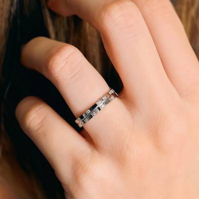 Alliance Ruban Standard en Or Blanc 750 & Diamants 0,112 ct, Largeur 3,50 mm - Gaïa