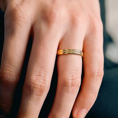 750 Yellow Gold Diamond-Cut Ribbon Standard Wedding Ring, Width 3,50 mm - Fair'Belle