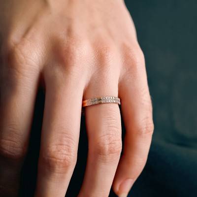 Alliance Ruban Standard en Or Rose 750 & Diamants 0,256 ct, Largeur 3,20 mm - Gaïa