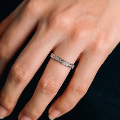 Alliance Texturée en Or Blanc 750 & Diamants 0,255 ct, Largeur 3 mm - Gaïa