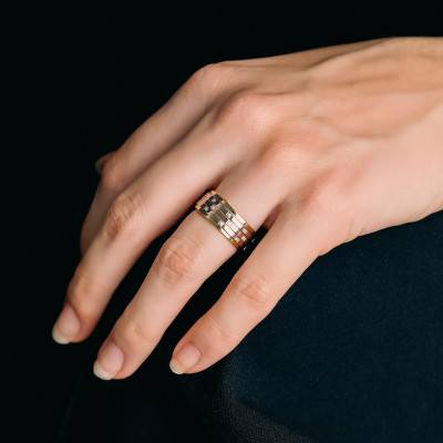 Alliance Ruban Standard en 3 Ors 750 Superposées & Diamants 0,22 ct, Largeur 7,5 mm - Gaïa