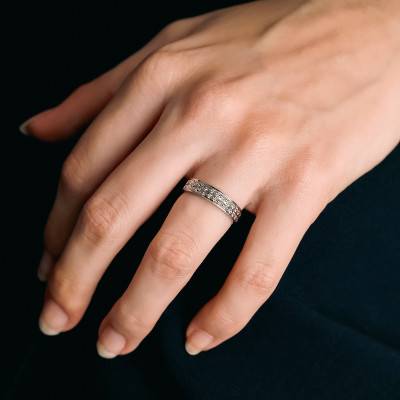 750 White Gold Diamond-Cut Fantasy Standard Wedding Ring, Width 4.50 mm - Fair'Belle