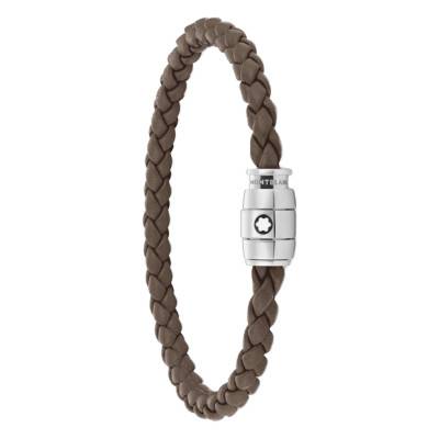 Bracelet Cuir Tressé Marron & Acier - MB133154, Longueur 17,50 cm à 18,50 cm - Montblanc
