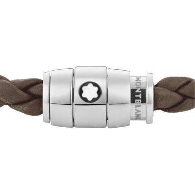 Bracelet Cuir Tressé Marron & Acier - MB133154, Longueur 17,50 cm à 18,50 cm - Montblanc