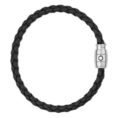 Black Woven Leather and Steel Bracelet, Length 17.5 cm to 18.5 cm - MB130896 - Montblanc
