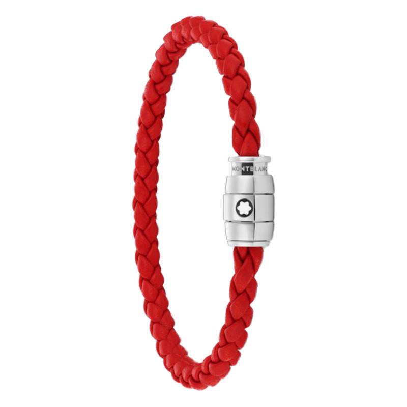 Red Braided Leather and Steel Bracelet, Length 17.5 cm to 18.5 cm - MB130902 - Montblanc