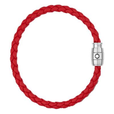Red Braided Leather and Steel Bracelet, Length 17.5 cm to 18.5 cm - MB130902 - Montblanc