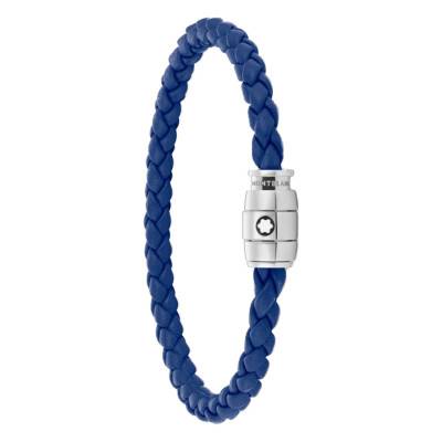 Blue Braided Leather and Steel Bracelet, Length 17.5 cm to 18.5 cm - MB130899 - Montblanc
