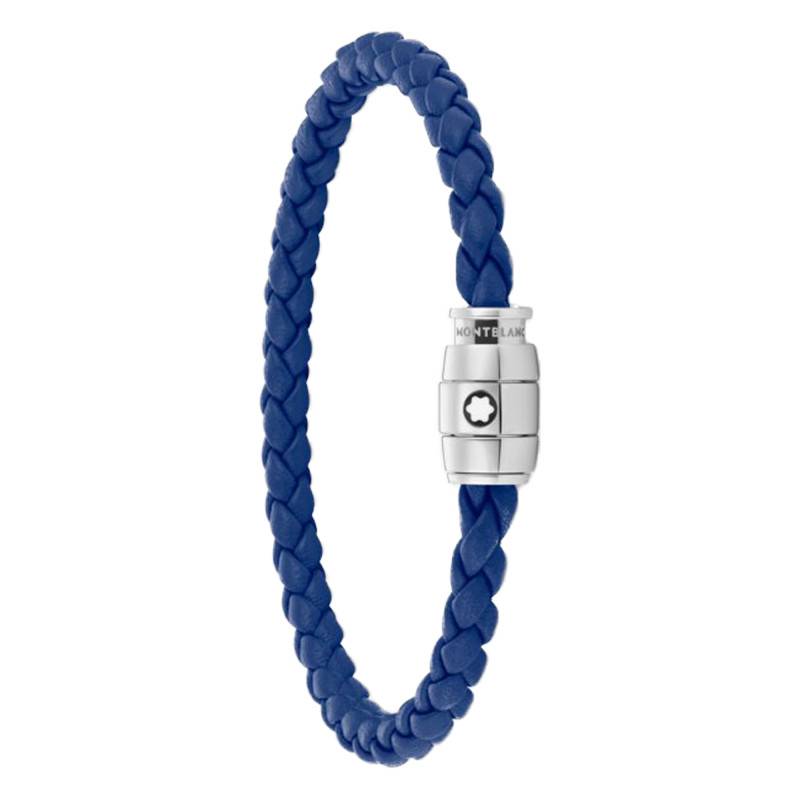 Blue Braided Leather and Steel Bracelet, Length 17.5 cm to 18.5 cm - MB130899 - Montblanc