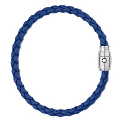 Blue Braided Leather and Steel Bracelet, Length 17.5 cm to 18.5 cm - MB130899 - Montblanc
