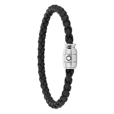 Black Woven Leather and Steel Bracelet, Length 16.5 cm to 17.5 cm - MB130895 - Montblanc