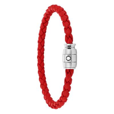 Red Braided Leather and Steel Bracelet, Length 18.5 cm to 19.5 cm - MB130903 - Montblanc