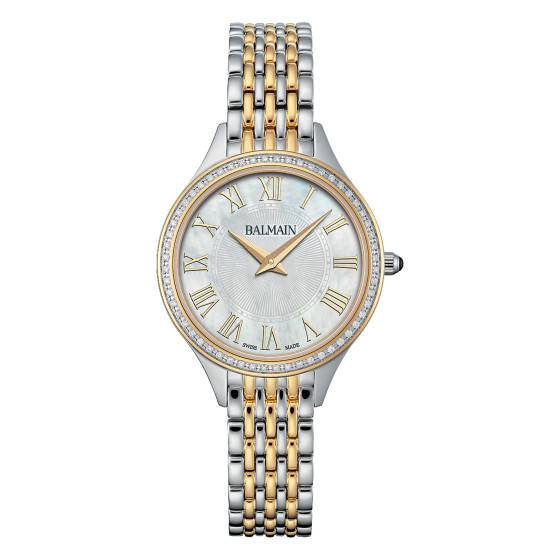 Montre Balmain Femme - Cadran Beige, 8 Diamants, Bracelet Satin Cuir | Neuf Avec Certificat