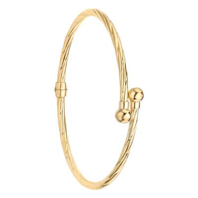 375/1000 Yellow Gold Twisted Crossover Bangle Bracelet, Diameter 60 mm, Width 3 mm - Emanessence