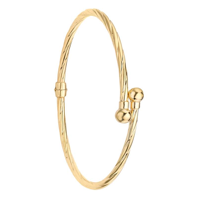 375/1000 Yellow Gold Twisted Crossover Bangle Bracelet, Diameter 60 mm, Width 3 mm - Emanessence