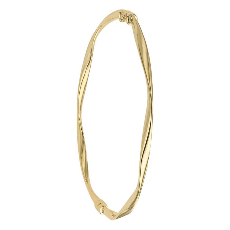 375/1000 Yellow Gold Flat Twisted Oval Bangle, Diameter 60 mm, Width 2.90 mm - Emanessence