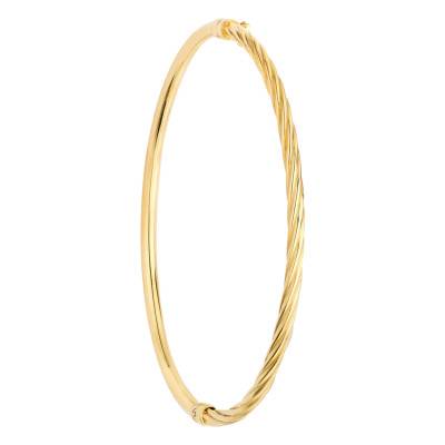 Bracelet Jonc Ovale Demi Torsion en Or Jaune 375, Diamètre 68,00 mm, Largeur 7,00 mm - Emanessence