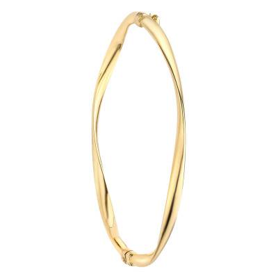 375/1000 Yellow Gold Organic Tube Oval Bangle, 60 mm Diameter, 3 mm Wide - Emanessence