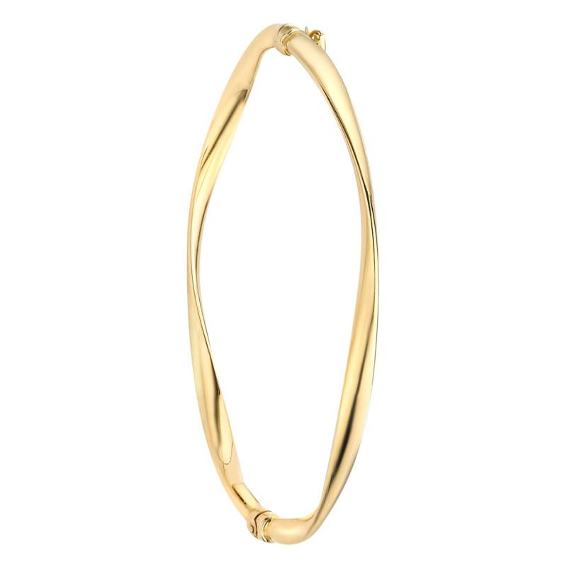 375/1000 Yellow Gold Organic Tube Oval Bangle, 60 mm Diameter, 3 mm Wide - Emanessence