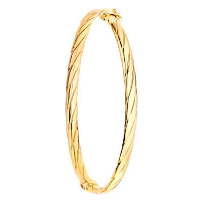 375/1000 Yellow Gold Twisted Bangle Bracelet, Diameter 60 mm, Width 4.50 mm - Emanessence