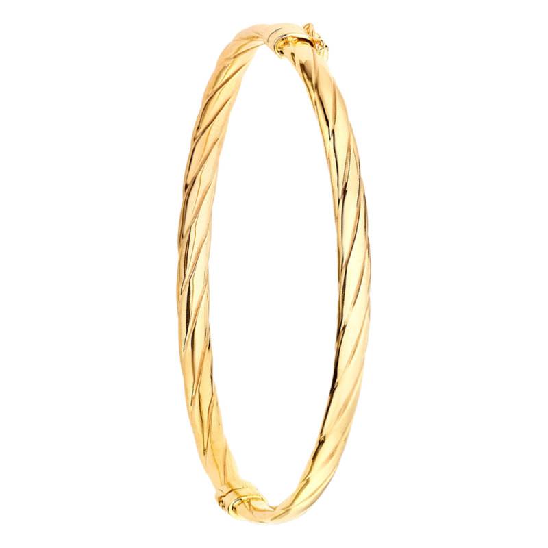 375/1000 Yellow Gold Twisted Bangle Bracelet, Diameter 60 mm, Width 4.50 mm - Emanessence