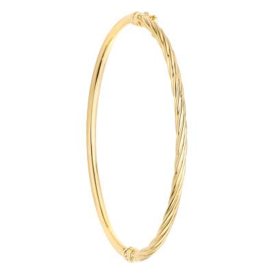 Bracelet Jonc Demi-Torsion en Or Jaune 375, Diamètre 61,00 mm, Largeur 3,00 mm - Emanessence