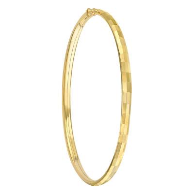 375 Yellow Gold Oval Beveled Bangle Bracelet, 65 mm Diameter, 4 mm Width - Emanessence