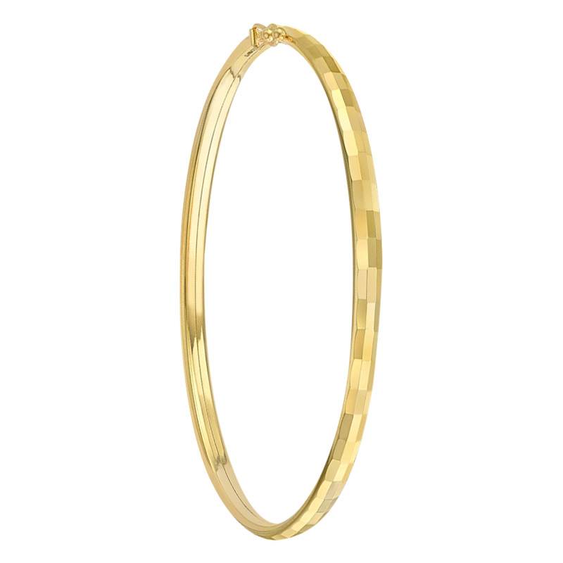 375 Yellow Gold Oval Beveled Bangle Bracelet, 65 mm Diameter, 4 mm Width - Emanessence