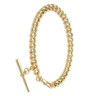 375/1000 Yellow Gold Curb Chain Bracelet with T-Bar, Length 20 cm, Width 7,50 mm - Manillon