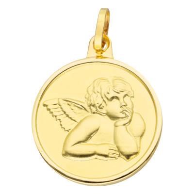 Médaille Ronde Ange Gardien en Or Jaune 750, Diamètre 18 mm - Lumiosa