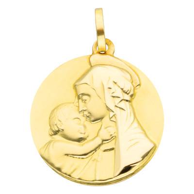 Médaille Vierge en Or Jaune 750, Diamètre 18 mm - Lumiosa