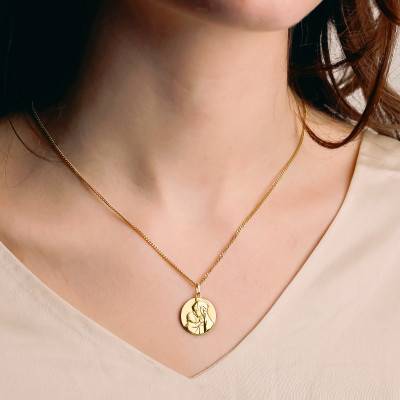 Médaille Vierge en Or Jaune 750, Diamètre 18 mm - Lumiosa