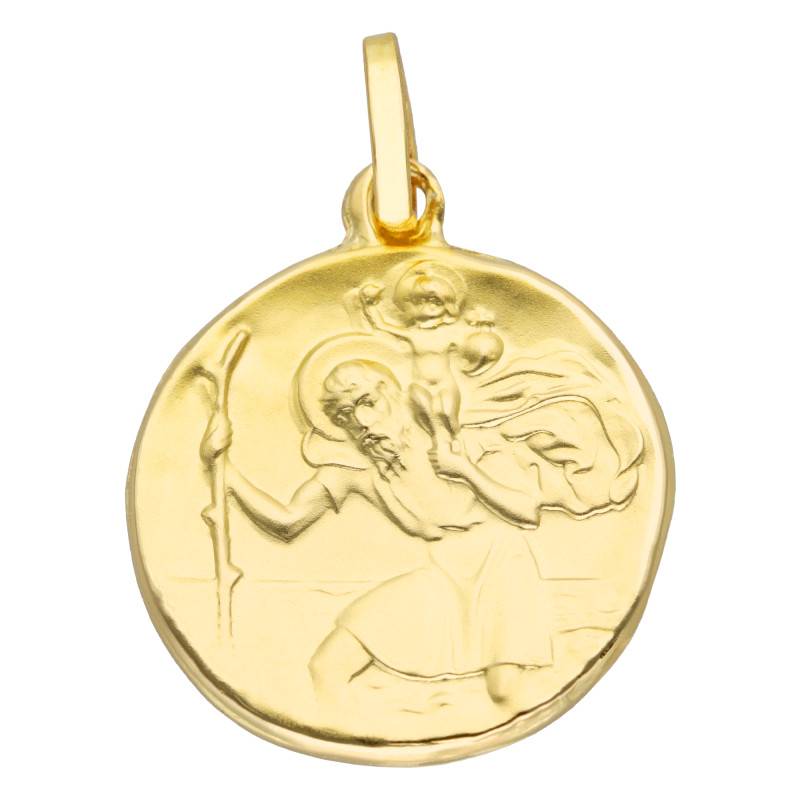 Round St. Christopher Medal in 750 Yellow Gold, 15.50 mm Diameter - Lumiosa