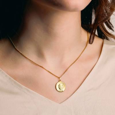 Médaille Vierge Ronde en Or Jaune 750, Diamètre 17,50 mm - Lumiosa