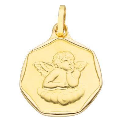 Médaille Hexagonale Ange en Or Jaune 750 - Lumiosa