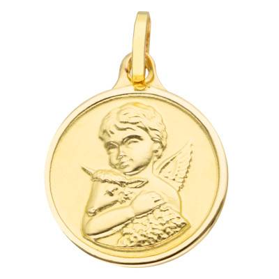 Médaille Ange de la Garde en Or Jaune 750, Diamètre 14 mm - Lumiosa