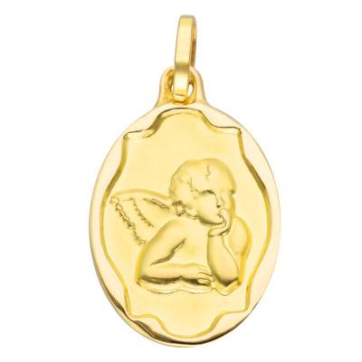 Médaille Ovale Ange en Or Jaune 750 - Lumiosa