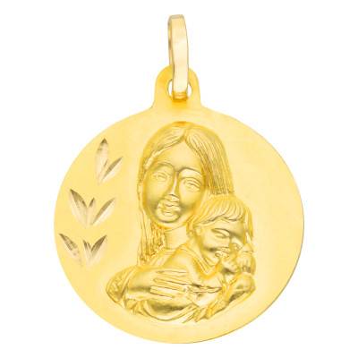 Médaille Vierge & Enfant en Or Jaune 750, Diamètre 16 mm - Lumiosa