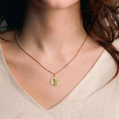 Médaille Vierge & Enfant en Or Jaune 750, Diamètre 16 mm - Lumiosa