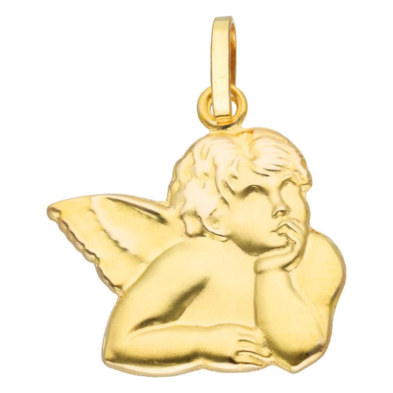 Pensive Guardian Angel Pendant in 750 Yellow Gold - Lumiosa