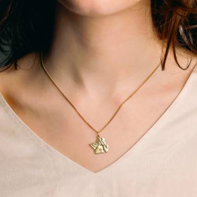 Pensive Guardian Angel Pendant in 750 Yellow Gold - Lumiosa