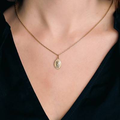 Médaille Vierge en Prière Sablée en Or Jaune 750 - Lumiosa