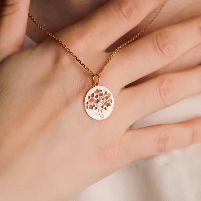 750 Yellow Gold Tree of Life and Hearts Medal, 18 mm Diameter - Lumiosa