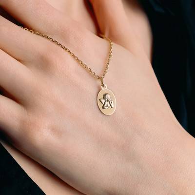 Sandblasted Pensive Angel 750/1000 Yellow Gold Pendant - Lumiosa