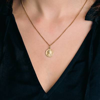 Médaille Ange & Fleur en Or Jaune 750, Diamètre 15 mm - Lumiosa